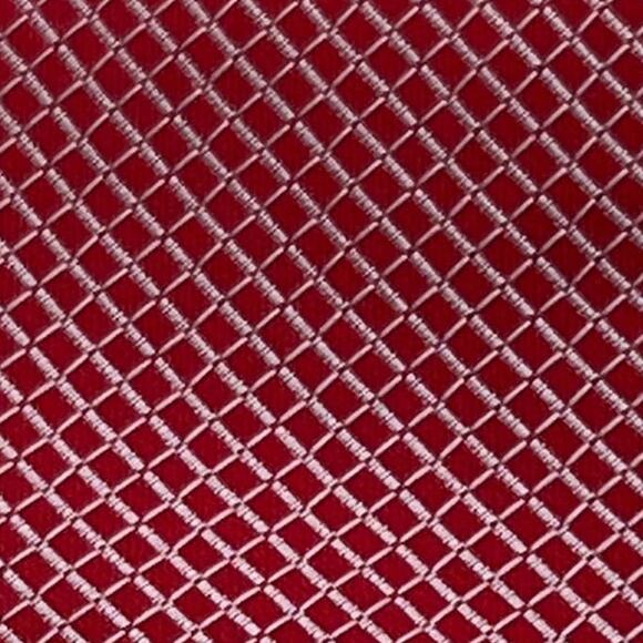 Beniot Florent Red W/Embroidered White All Over Diamond Shape 100% Silk Necktie - Picture 9 of 9